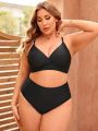 SHEIN Swim Basics Plus Size Women's Solid Color Swimsuit 3pcs Set