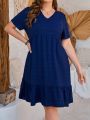 EMERY ROSE Plus Size Solid Color Ruffle Hem Dress