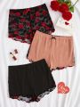 3pcs Bowknot Decorated Pajama Shorts Set