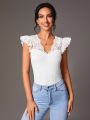 SHEIN Tall Women's Lace Patchwork Flying Sleeve T-Shirt