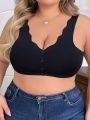 Plus Size Wirefree Bra With Front Closure And Button, No Steel Ring