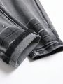 Manfinity Men Cotton Ripped Frayed Rag Stitching Skinny Jeans