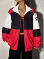 SHEIN Coolane Red And White Contrast Color Women's Jacket