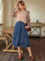 SHEIN LUNE Denim A-line Skirt With Concealed Pockets