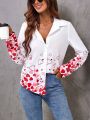 Heart Print Button Up Shirt