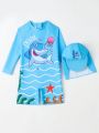 Baby Boys' Letter & Cartoon Shark Printed One Piece Swimsuit