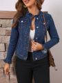 SHEIN LUNE Women's Solid Color Denim Jacket With Two Pockets