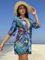 SHEIN Swim Classy Women'S Tropical Printed Kimono Cardigan