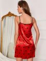 Red Sleep Dress With Heart Patterned Straps