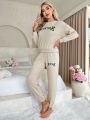 Letter Graphic Drop Shoulder Lounge Set