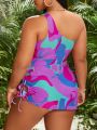 SHEIN Swim SXY Plus Size Random Printed Two Piece Swimsuit