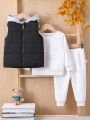 Infant Solid Color Hooded Vest, Sweater And Pants Set