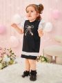 Baby Girls' Flying Sleeve Bowknot Printed Dress