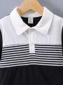 SHEIN Toddler Boys' Striped Patchwork Polo Shirt