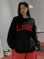 Dazy Tall Kpop Letter Printed Oversized Sweatshirt