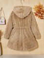 SHEIN Tween Girl 1pc Single Breasted Hooded Teddy Coat