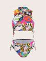 SHEIN Swim Y2GLAM Pop Art Print Bikini Swimsuit With Side-tie Bottoms