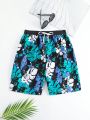 Teen Boy's Tropical Printed Drawstring Waist Beach Shorts