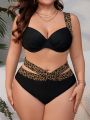 SHEIN Swim Classy Plus Size Bikini Set With Leopard Print Pattern