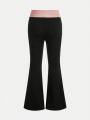 SHEIN Kids HYPEME Girls' Vintage And Simple Knitted Patchwork Skinny Pants For Streetwear