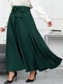 SHEIN Clasi Women'S Plus Size Solid Color High Waist Front Knot Design Long Skirt