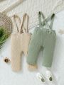 Baby Girls' Spring And Summer 2pcs/Set Pure Color Knitted Casual Jumpsuit, Cool And Cute