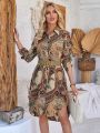 EMERY ROSE Ladies' Full Printed Buttoned Shirt Dress, No Belt Included