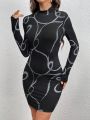 SHEIN Privé Women's Colorblock Stand Collar Long Sleeve Dress
