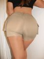 SHEIN SXY Plus Size Women'S Solid Color Cargo Shorts