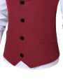 Teen Boys' British Style Suit Set With Vest, Casual Spring/Autumn Outfit For Elegant & Romantic Occasions