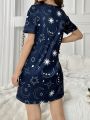 Short Sleeves Nightdress With Starry Sky Printing