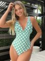 SHEIN Swim Chicsea Polka Dot Print One-Piece Swimsuit Swimsuit With Flounce Trimmed