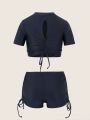SHEIN Swim Y2GLAM Drawstring Back Pure Color Bikini Swimsuit Set
