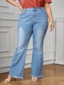 Plus Size Raw Hem Flared Jeans