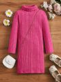 SHEIN Kids EVRYDAY Young Girl Turtle Neck Ribbed Knit Dress