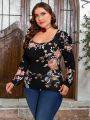 SHEIN Clasi Plus Size Floral Print Long Sleeve Spring T-Shirt