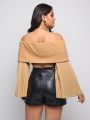 SCINTILLA Plus Off Shoulder Trumpet Sleeve Crop Top