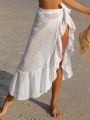 SHEIN Swim Basics Ruffle Trim Tie Waist Cover Up Dress