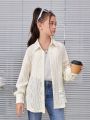 SHEIN Kids HYPEME Big Girls' Sporty Knit Solid Color Loose Fit Long Sleeve Shirt For Street Style