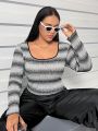 Women's Plus Size Stylish Striped T-shirt