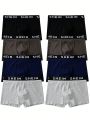 Teen Boy 8pcs Black, Grey, Blue Color Combo Elastic And Comfortable Letter Pattern Boxer Briefs