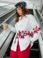 SHEIN Coolane Ladies' Oversized Shirt With Graffiti Text Print