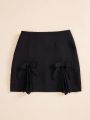 SHEIN Qutie Women's Solid Color Straight Skirt With Bow Decoration