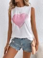 SHEIN LUNE Women Valentine's Day Pink Heart-Shaped Pattern Sleeveless Vest