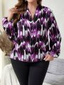 EMERY ROSE Women's Plus Size Lantern Sleeve Shirt With All-over Printed Pattern