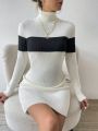 SHEIN Frenchy Women's Color Block Turtleneck Sweater Dress