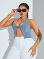 SHEIN SXY Plus Size Hollow Out Halter Denim Top