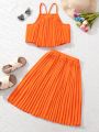 SHEIN Kids EVRYDAY Girls' (Big Kids') Solid Color Pleated Two Piece Set