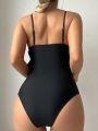 SHEIN Swim Chicsea Solid Color Ruffle Trimmed High Cut One-piece Swimsuit