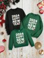 Baby Boys' Casual Cartoon 2024 New Year Printed Long Sleeve Round Neck Sweatshirt